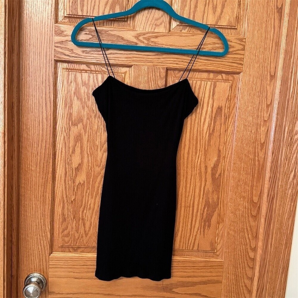 NWT Windsor Dress Womens Size M Black Ribbed Bodycon Mini Slip Spaghetti